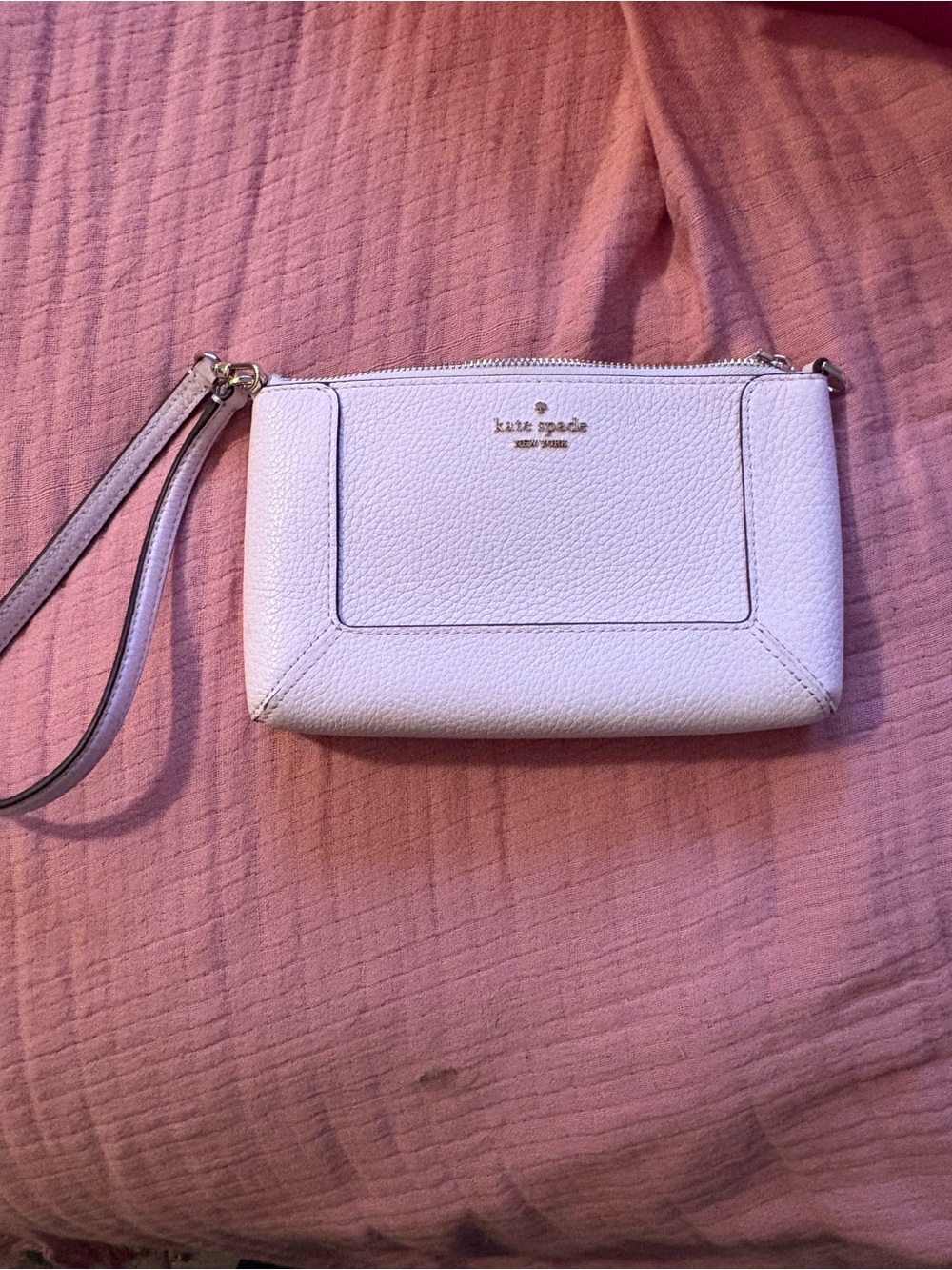 Kate Spade light pink pebbled leather wristlet clutch